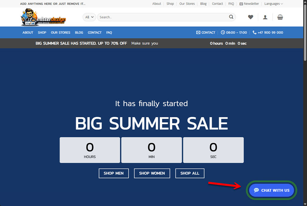 WPStore+ Live Chat Desk frontend live chat widget on desktop website