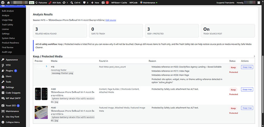 Safe media cleanup controls for reviewing and selecting WordPress media files.