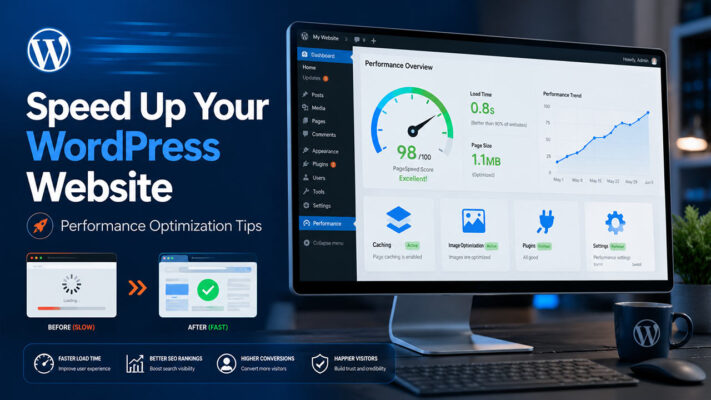 WordPress website speed optimization guide showing performance tips for caching, image optimization, plugins, and faster page loading
