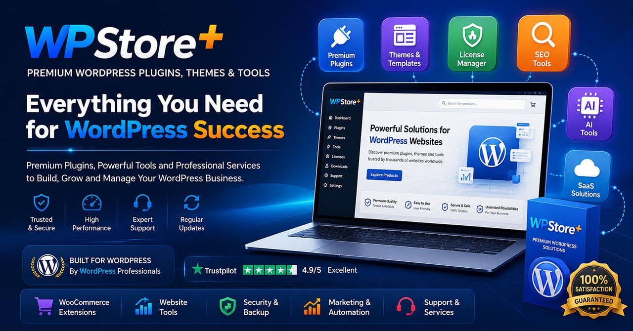 WPStore+ WordPress Plugins, WooCommerce Extensions, License Manager, SEO Tools, AI Tools and Professional Website Services