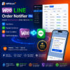 Woo LINE Order Notifier Pro promotional banner showing real-time WooCommerce order notifications sent to LINE, featuring instant alerts, secure integration, easy setup, and WordPress compatibility.