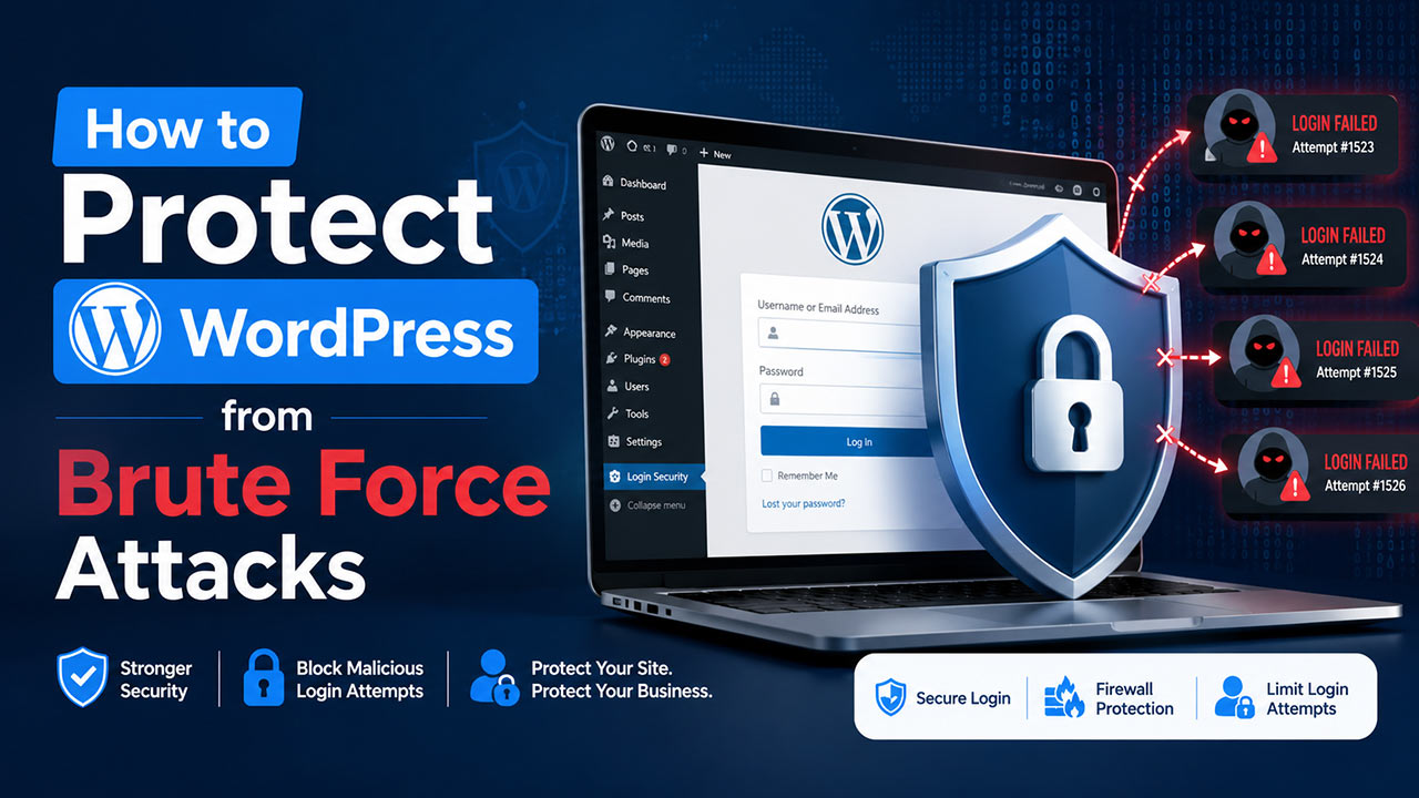 WordPress brute force protection with secure login, firewall, shield, and blocked failed login attempts