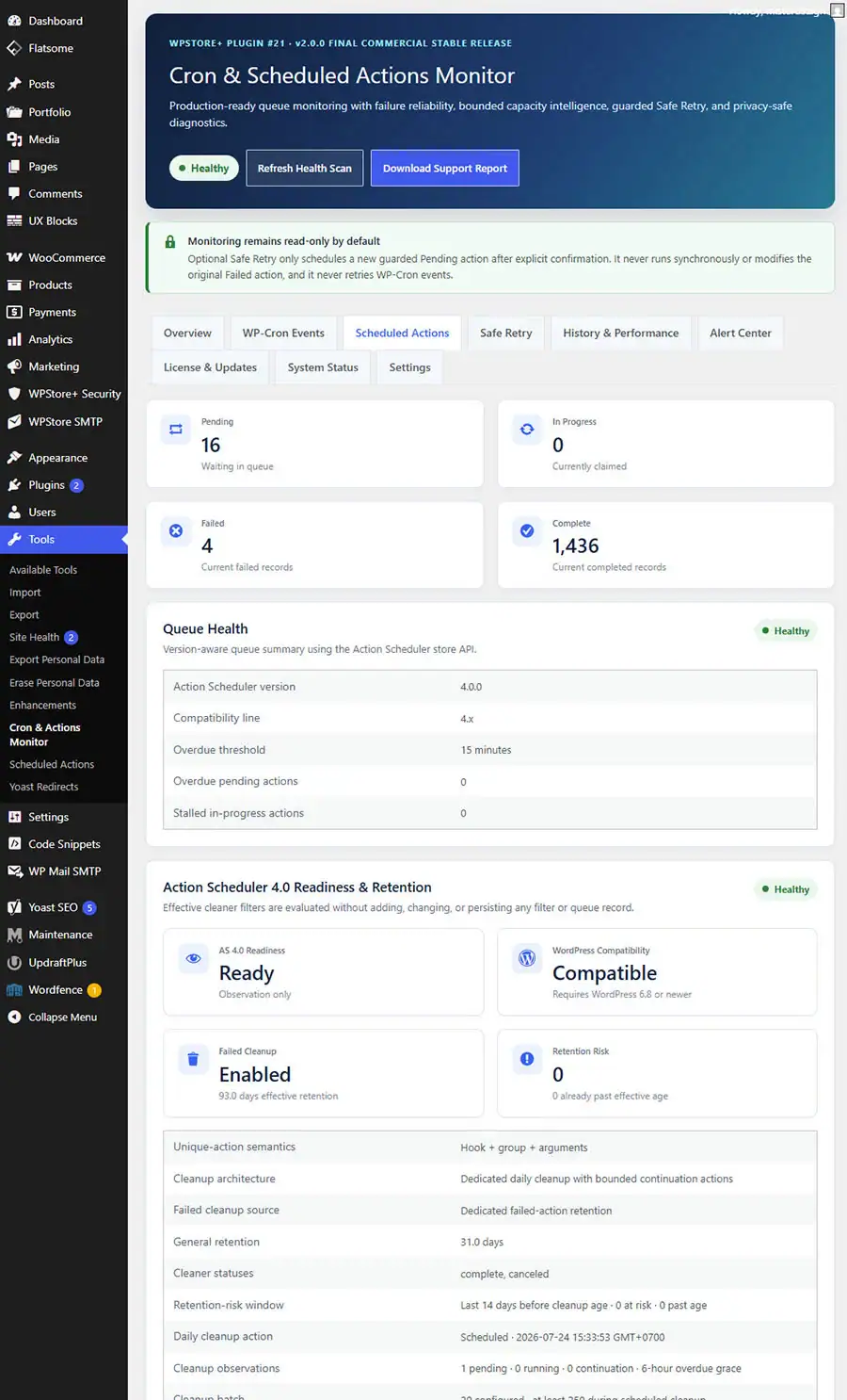 WooCommerce Scheduled Actions queue health monitoring