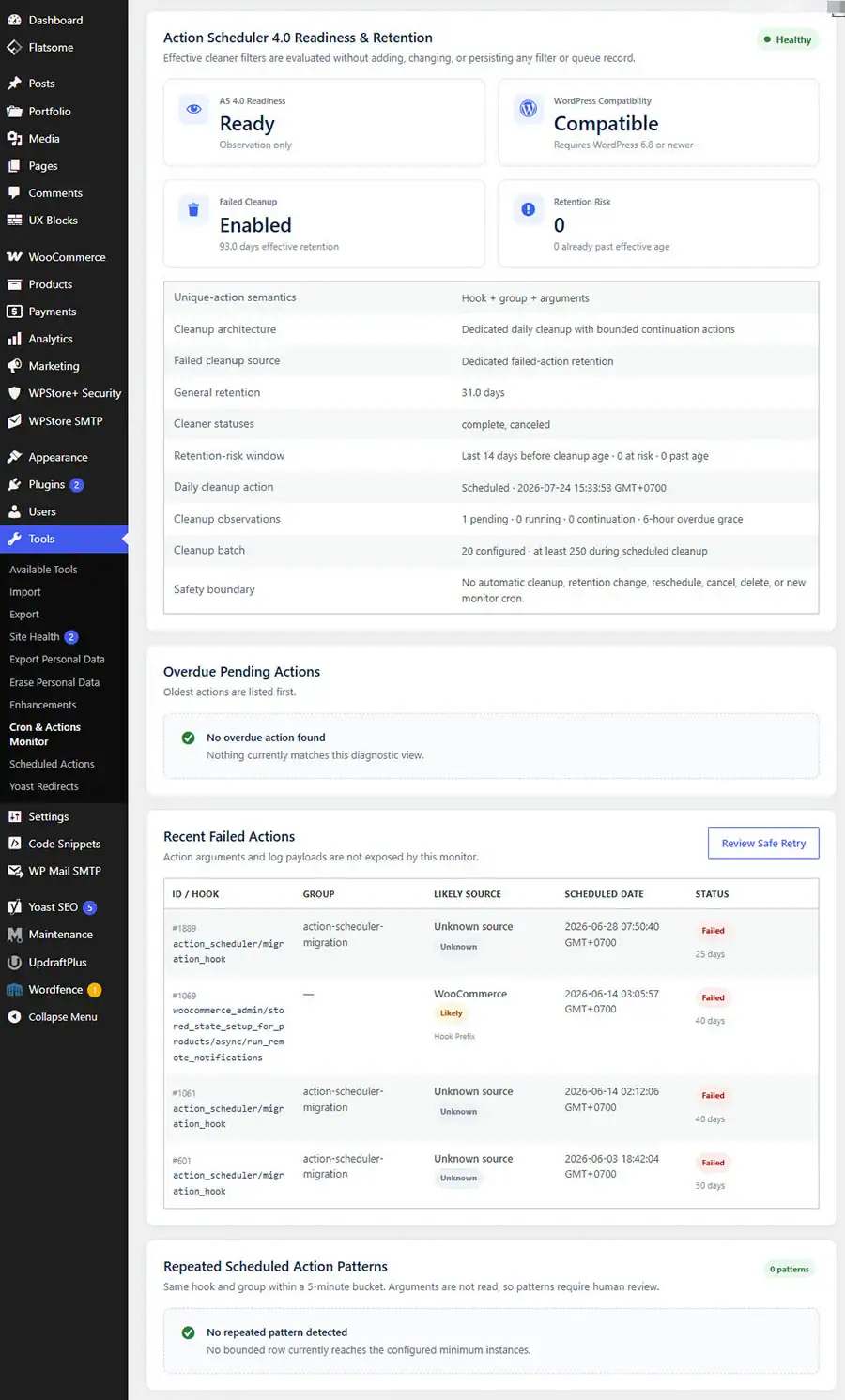Action Scheduler 4.0 retention and cleanup readiness