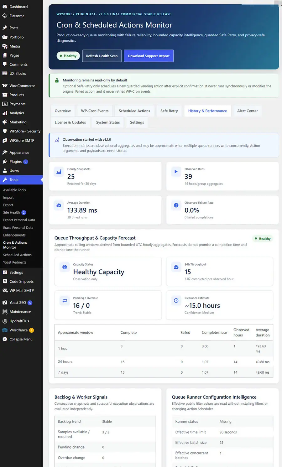 Action Scheduler history and performance metrics