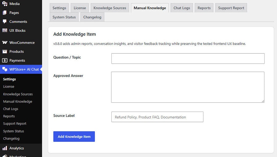 Manual knowledge base entries for AI chat responses.