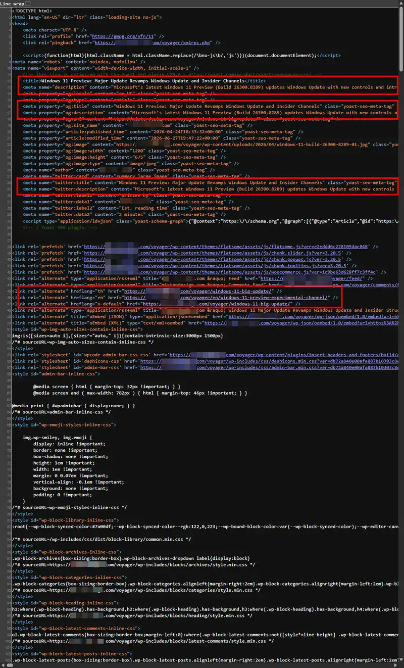 Localized page source with SEO title description canonical and hreflang