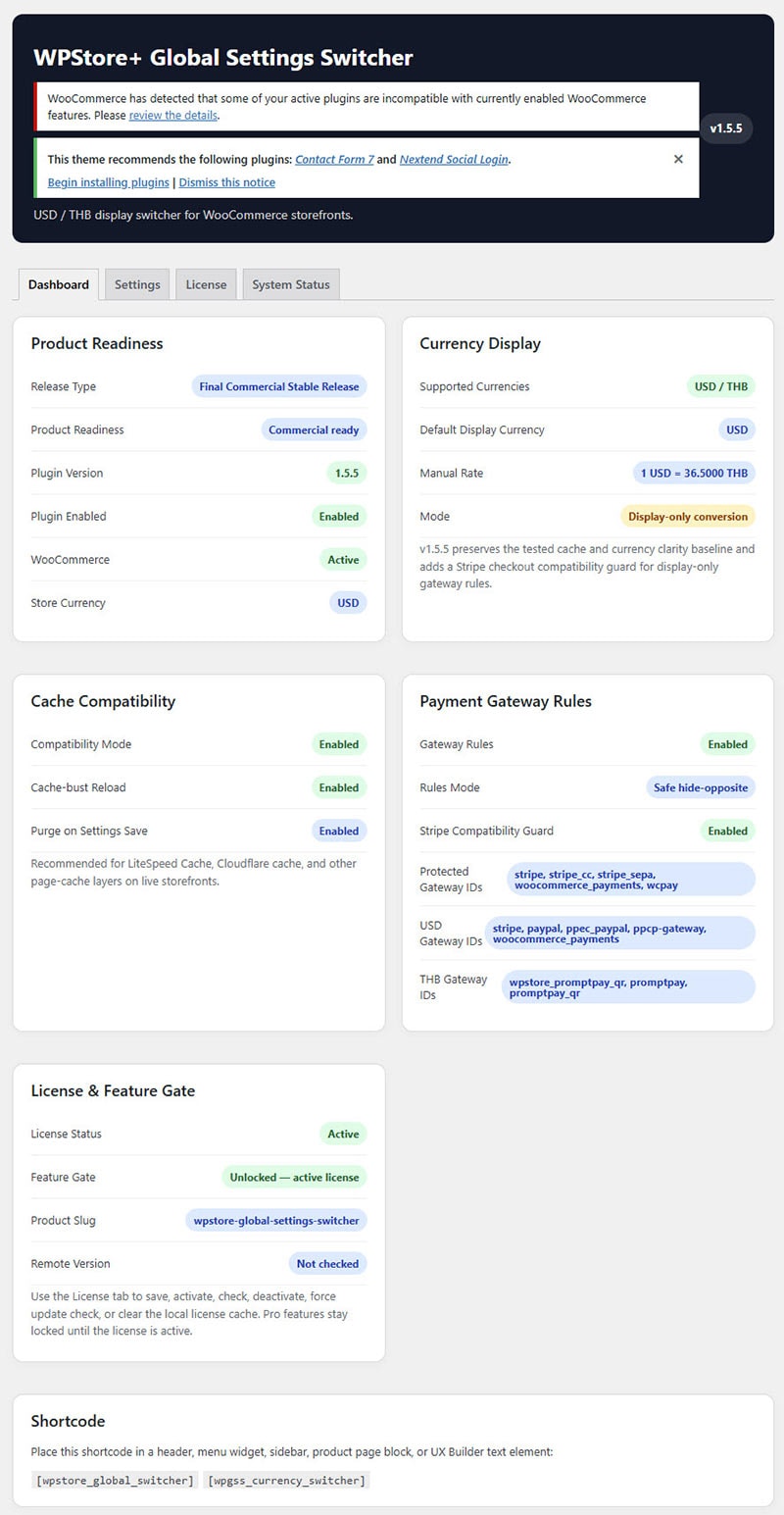 Show the plugin Dashboard page.