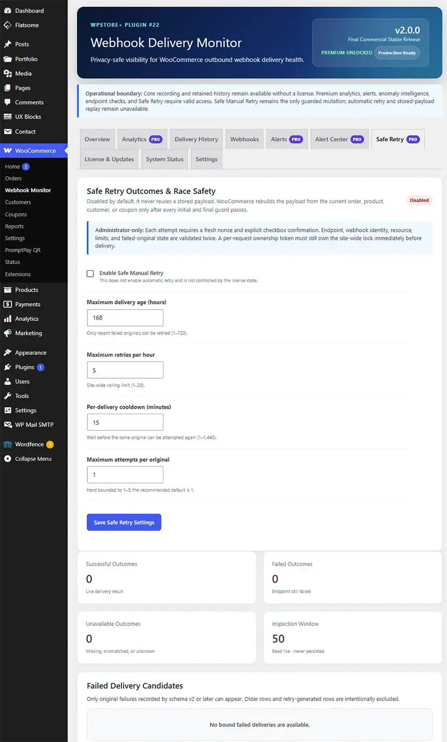 Eligible delivery, retry guards, age limit, cooldown, attempts, and confirmation interface.