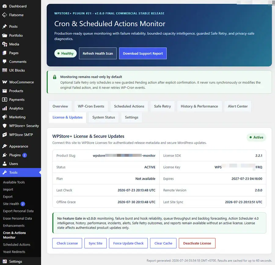 WPStore+ license activation and authenticated plugin updates