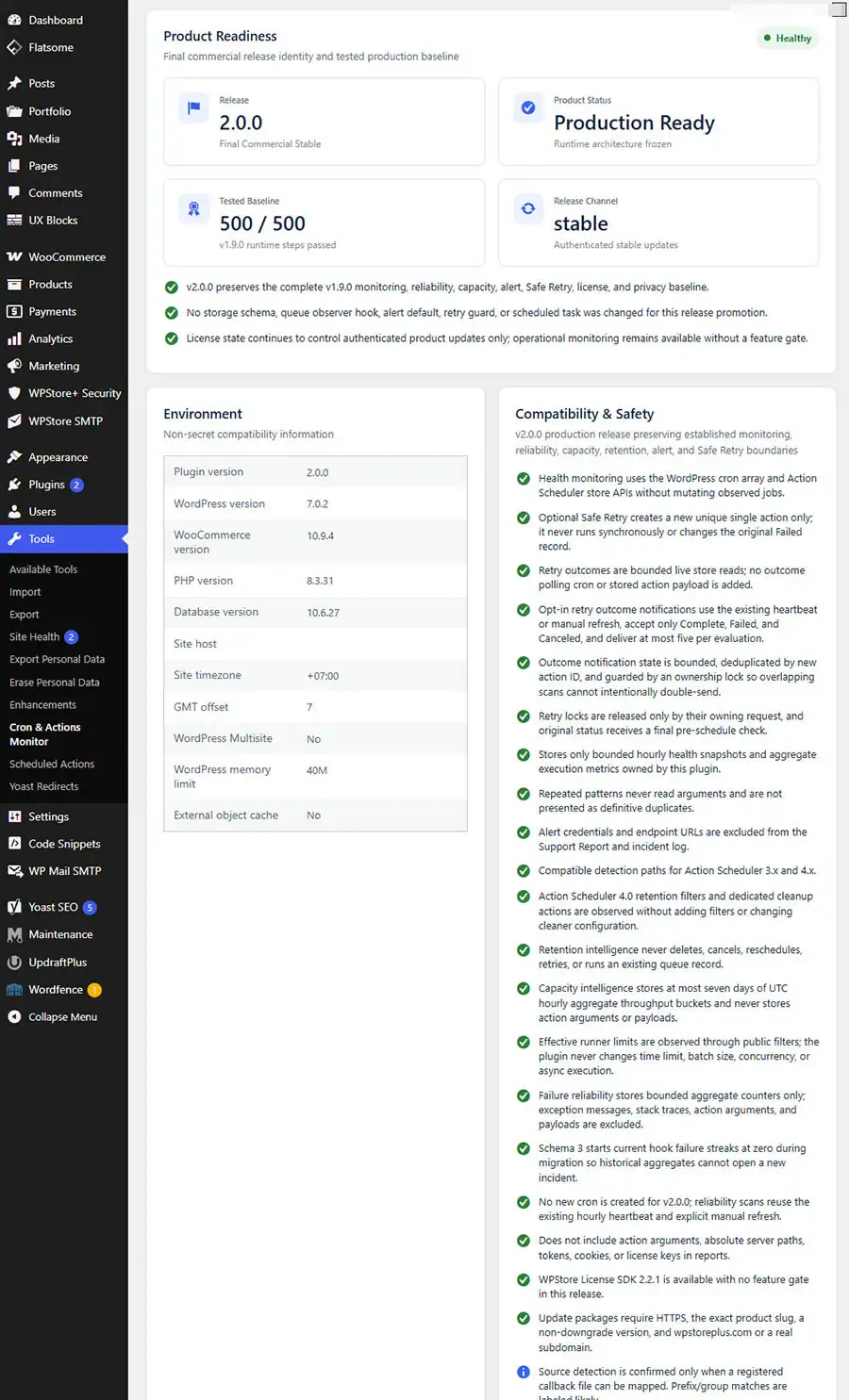 WPStore+ Cron Monitor v2 production readiness and system status