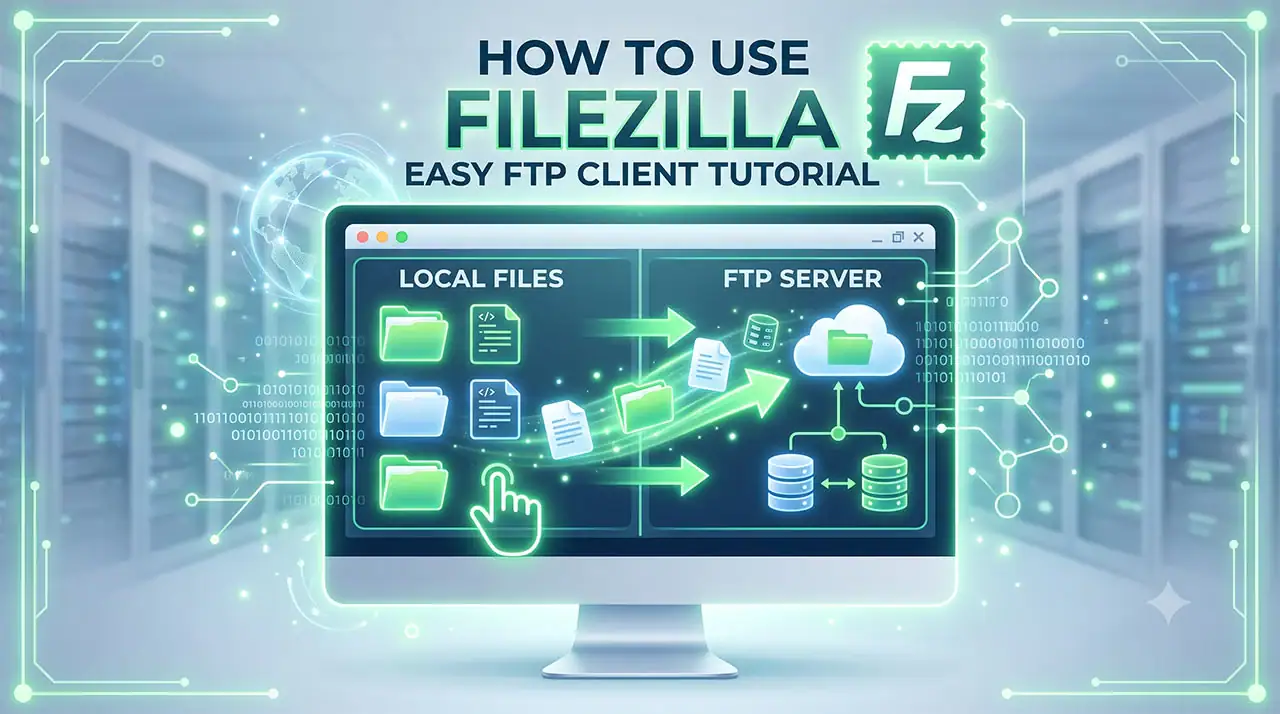 This featured image illustrates the tutorial titled "How to Use FileZilla: A Simple FTP Client Tutorial".