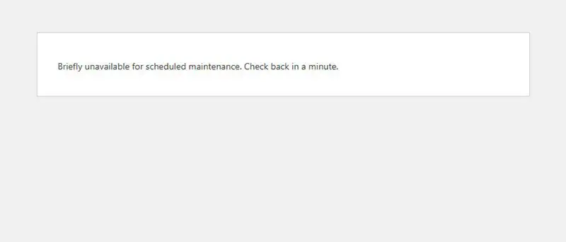 A web page displaying the text "Briefly unavailable for scheduled maintenance. Check back in a minute."
