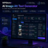 WPStore+ AI Image Alt Text Generator dashboard showing image auditing, missing alt text detection, AI suggestions, accessibility checks, and bulk processing tools.