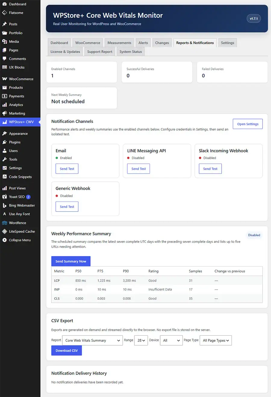 Notification settings for Email, LINE Messaging API, Slack Incoming Webhook, and Generic HTTPS Webhook channels
