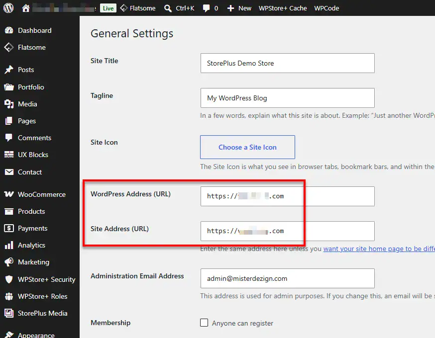 Verifying WordPress Address and Site Address URL fields in WordPress General Settings