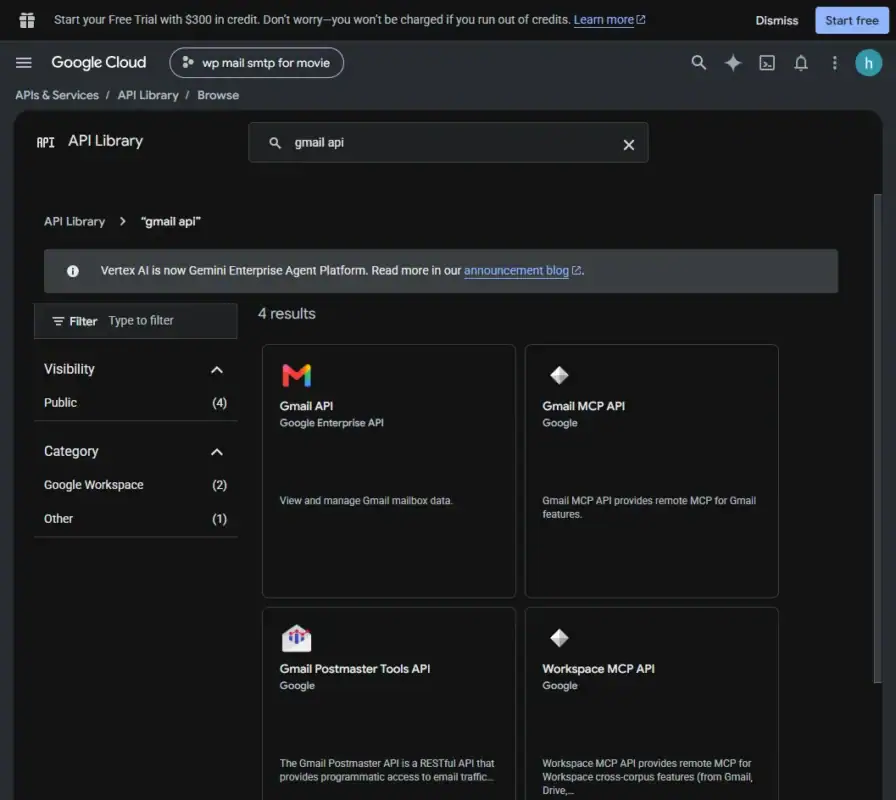 Find Gmail API in the API Library