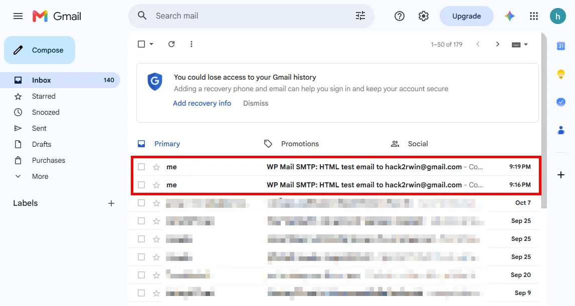 Verify successful test email delivery